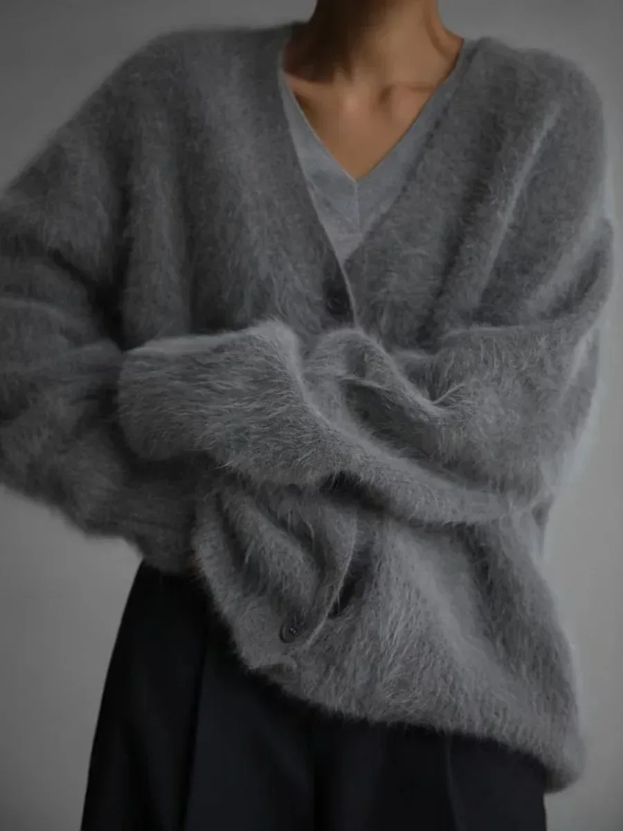 Women's Cardigans Korean Fashion V-neck Sweater Coat Long Sleeve Oversized Sweater Female Buttons Solid Knitted Jacket Women - Image 18