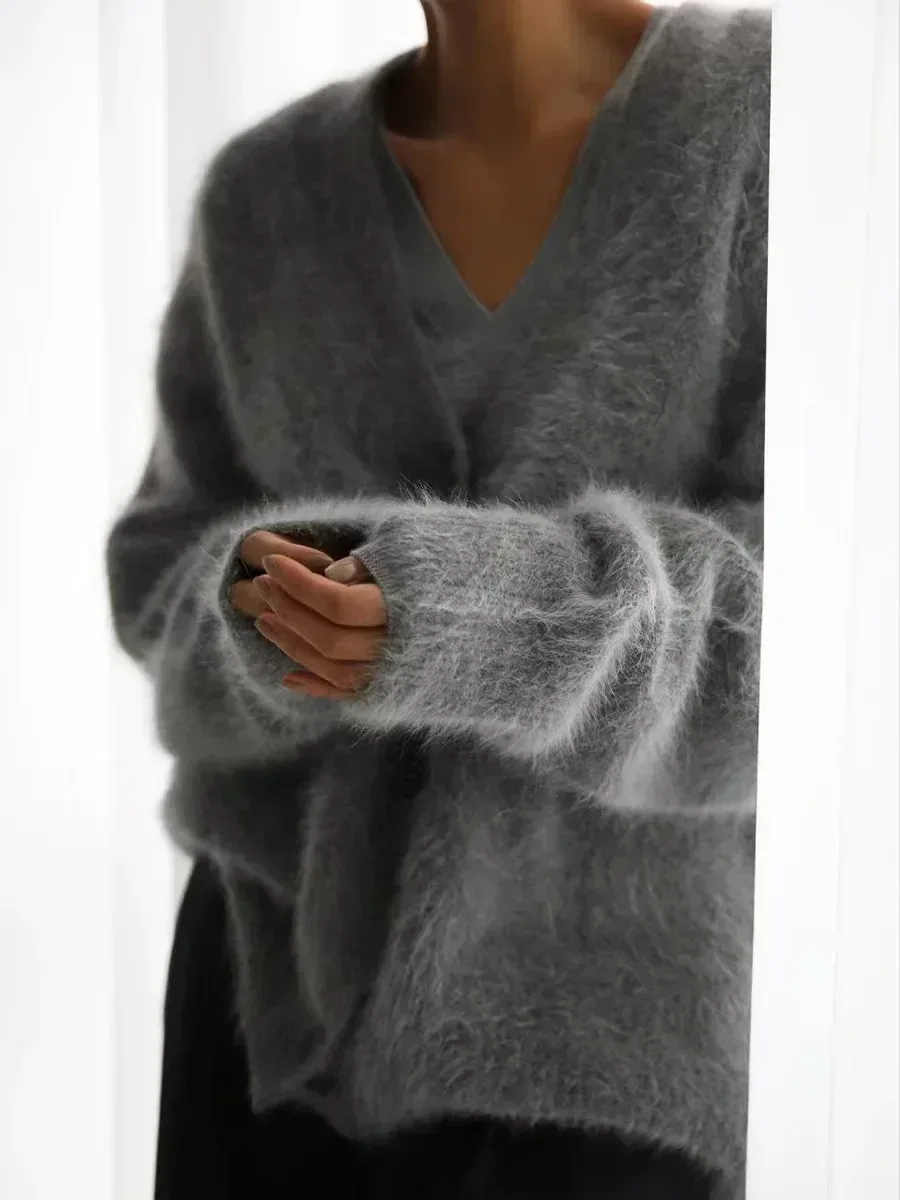 Women's Cardigans Korean Fashion V-neck Sweater Coat Long Sleeve Oversized Sweater Female Buttons Solid Knitted Jacket Women - Image 19