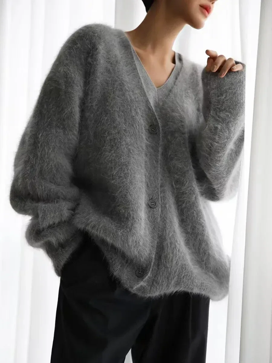 Women's Cardigans Korean Fashion V-neck Sweater Coat Long Sleeve Oversized Sweater Female Buttons Solid Knitted Jacket Women - Image 21