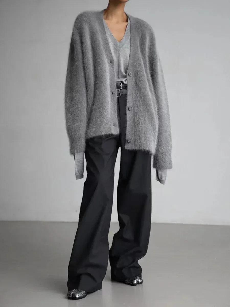 Women's Cardigans Korean Fashion V-neck Sweater Coat Long Sleeve Oversized Sweater Female Buttons Solid Knitted Jacket Women - Image 22