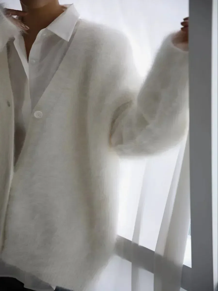 Women's Cardigans Korean Fashion V-neck Sweater Coat Long Sleeve Oversized Sweater Female Buttons Solid Knitted Jacket Women - Image 23