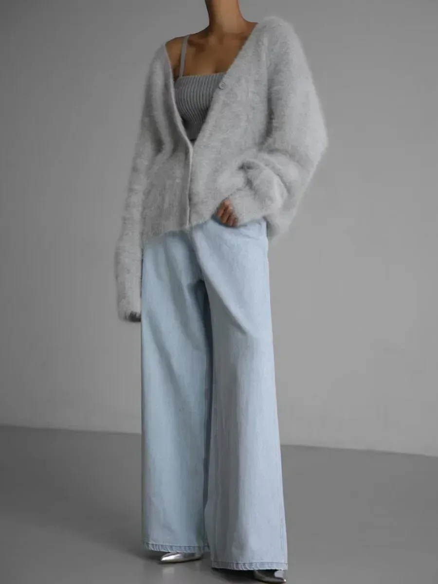 Women's Cardigans Korean Fashion V-neck Sweater Coat Long Sleeve Oversized Sweater Female Buttons Solid Knitted Jacket Women - Image 25