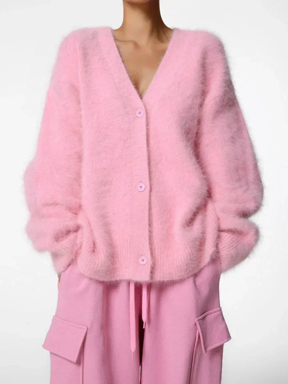 Women's Cardigans Korean Fashion V-neck Sweater Coat Long Sleeve Oversized Sweater Female Buttons Solid Knitted Jacket Women - Image 28