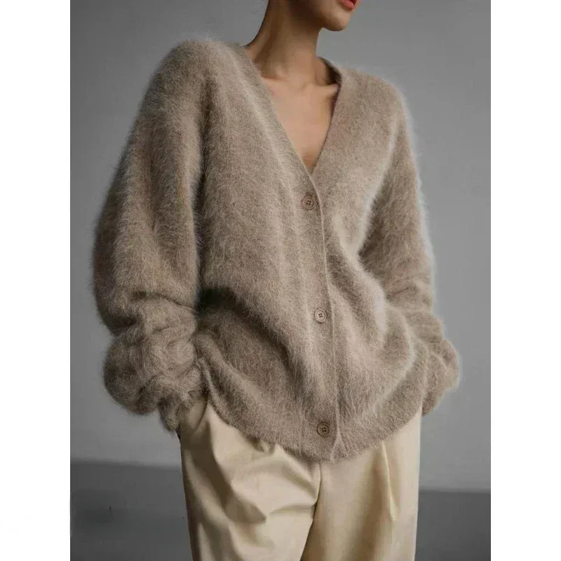 Women's Cardigans Korean Fashion V-neck Sweater Coat Long Sleeve Oversized Sweater Female Buttons Solid Knitted Jacket Women - Image 29