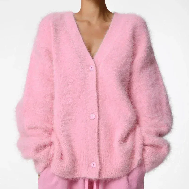 Women's Cardigans Korean Fashion V-neck Sweater Coat Long Sleeve Oversized Sweater Female Buttons Solid Knitted Jacket Women - Image 6