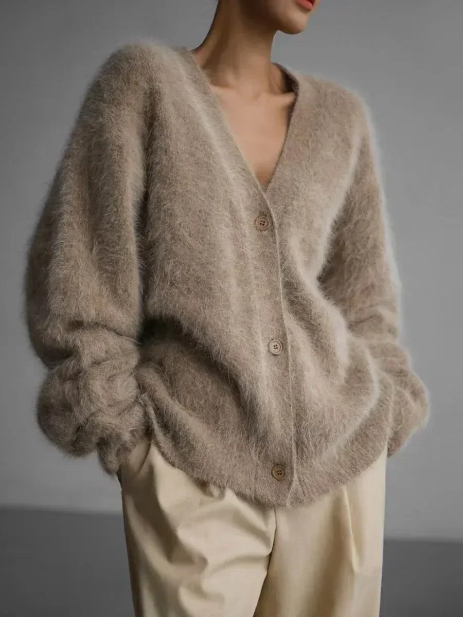 Women's Cardigans Korean Fashion V-neck Sweater Coat Long Sleeve Oversized Sweater Female Buttons Solid Knitted Jacket Women - Image 8
