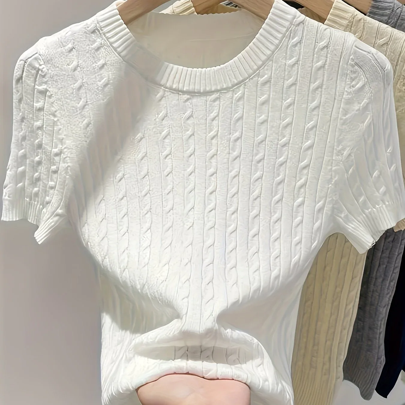 Cable Knit Short Sleeve Sweater