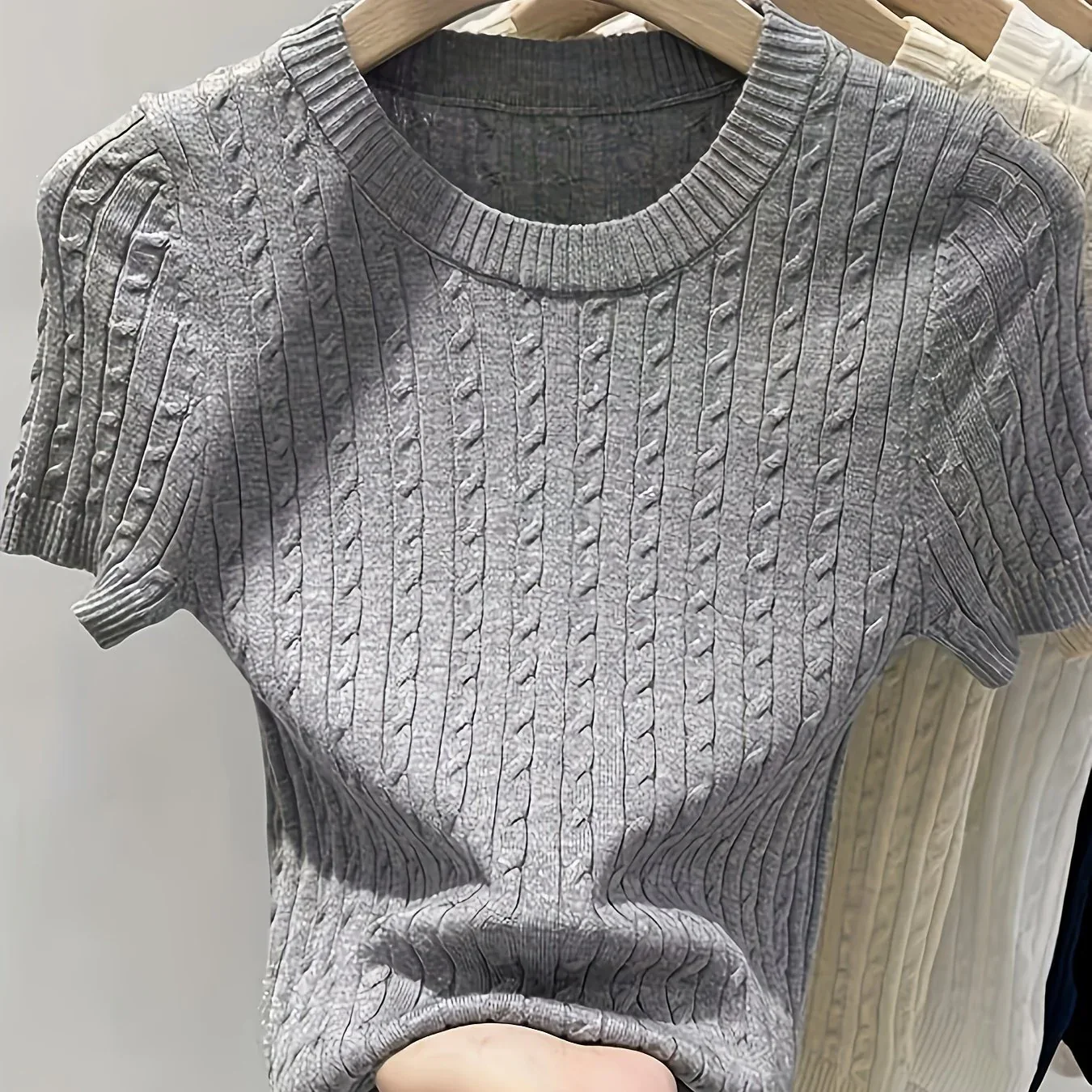 Cable Knit Short Sleeve Sweater - Image 22