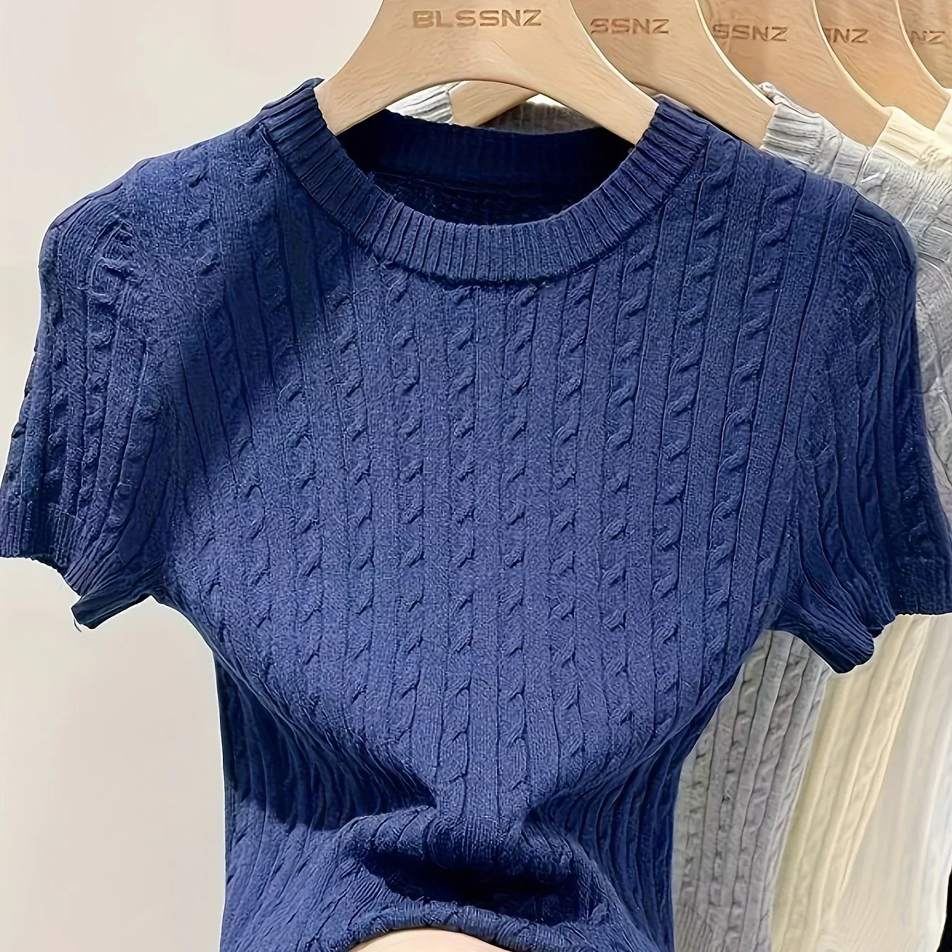 Cable Knit Short Sleeve Sweater - Image 31