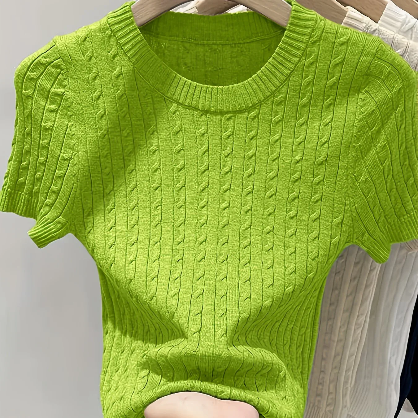 Cable Knit Short Sleeve Sweater - Image 40