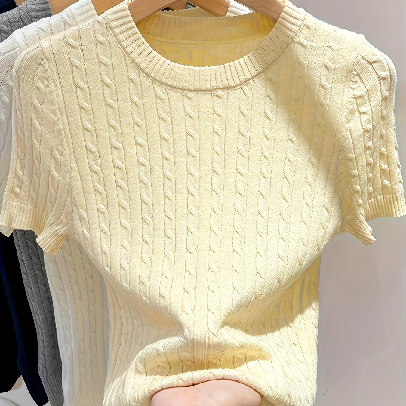 Cable Knit Short Sleeve Sweater - Image 41