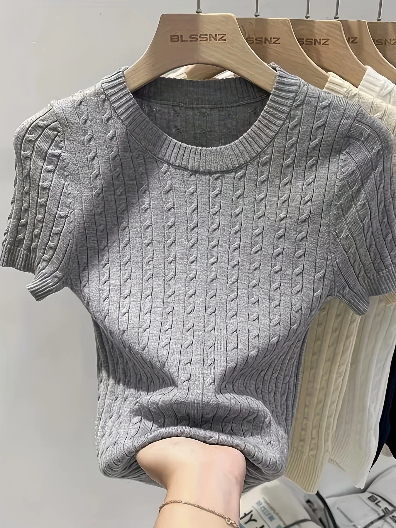 Cable Knit Short Sleeve Sweater - Image 45