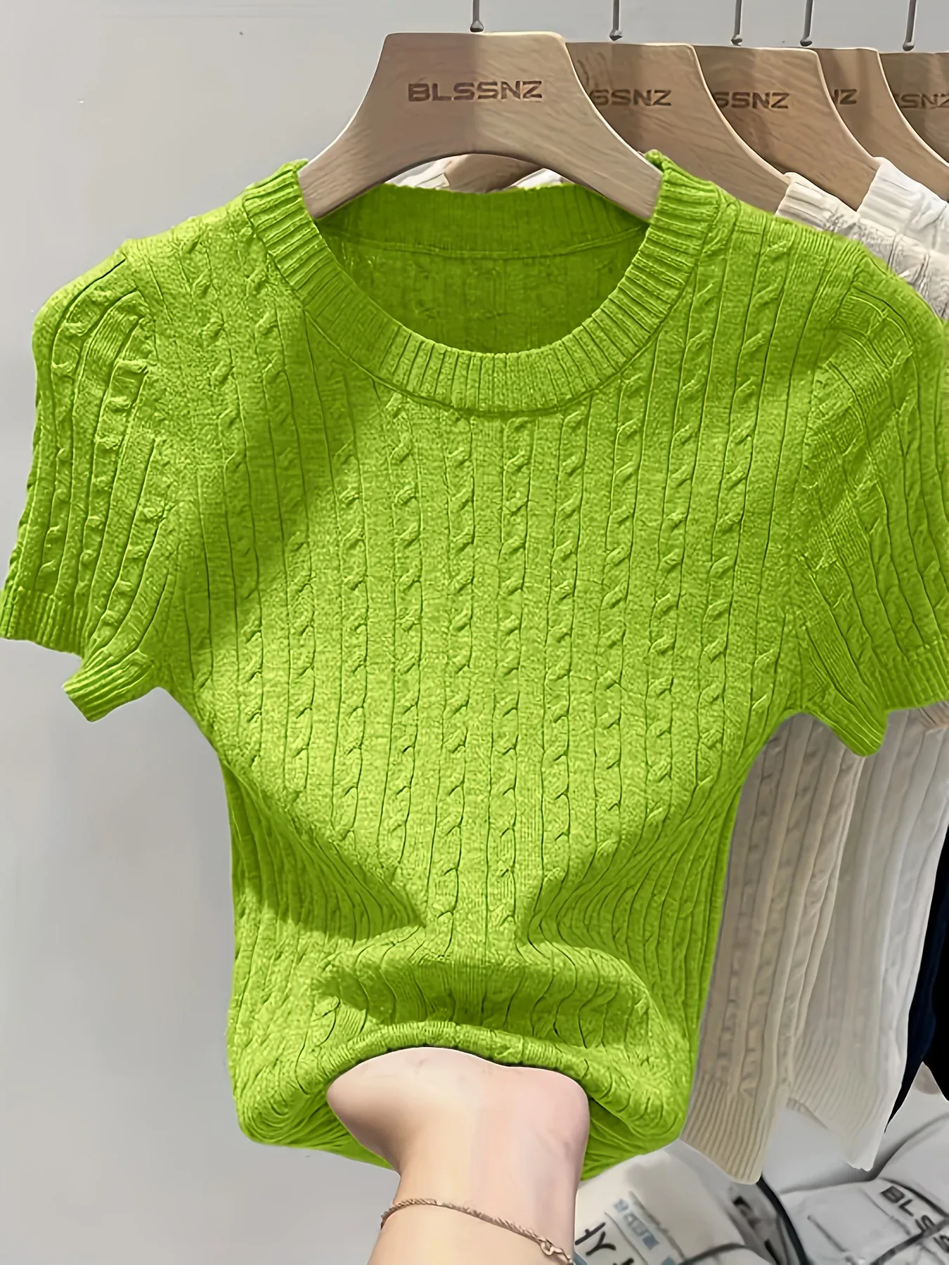 Cable Knit Short Sleeve Sweater - Image 46