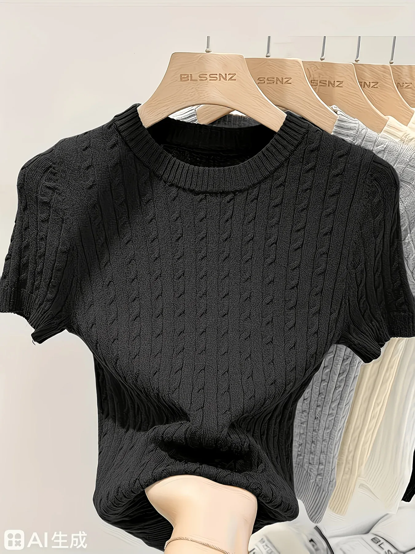 Cable Knit Short Sleeve Sweater - Image 47