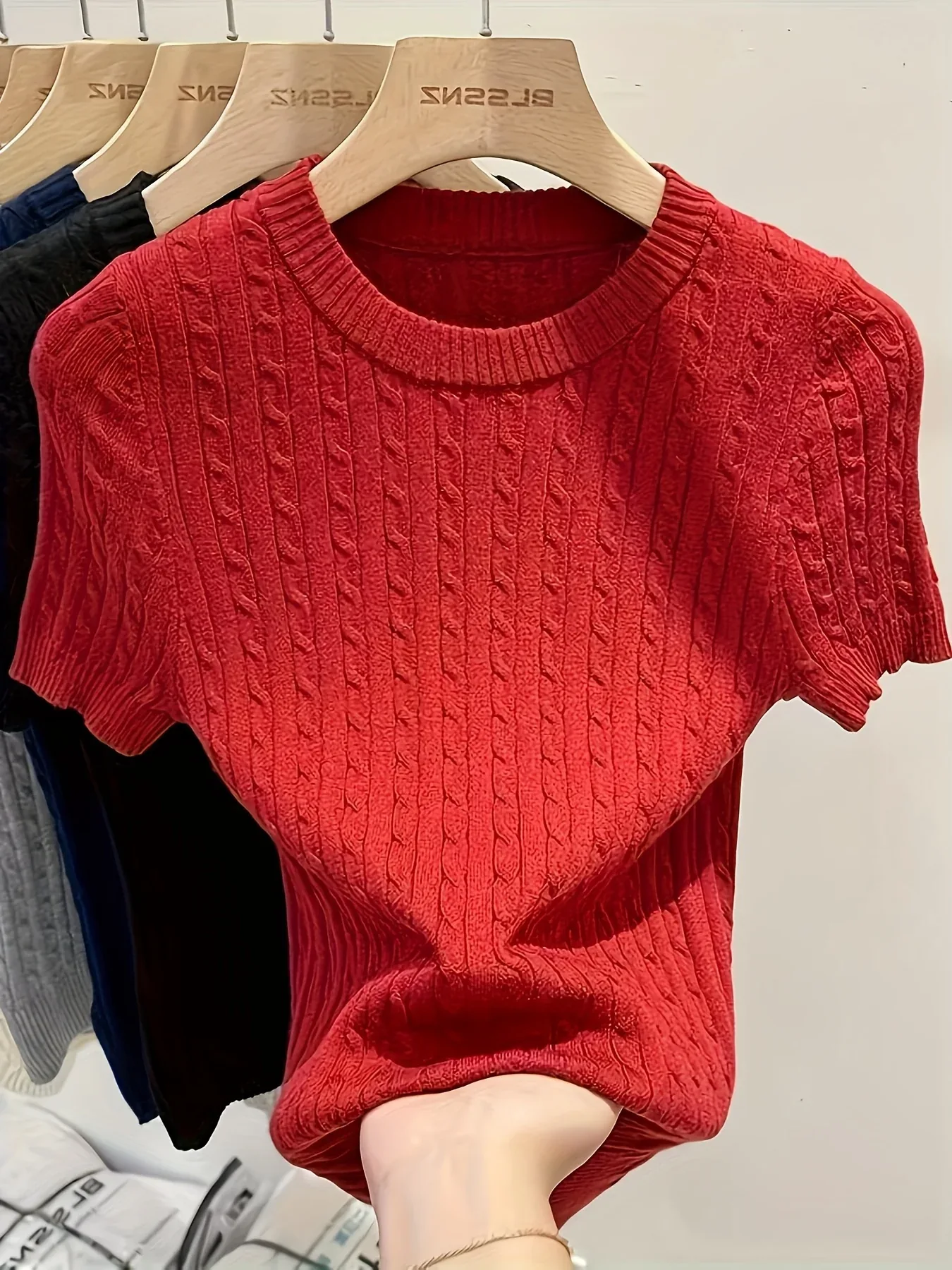 Cable Knit Short Sleeve Sweater - Image 48