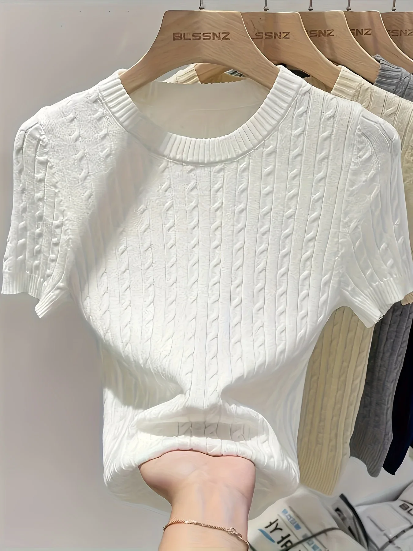 Cable Knit Short Sleeve Sweater - Image 49