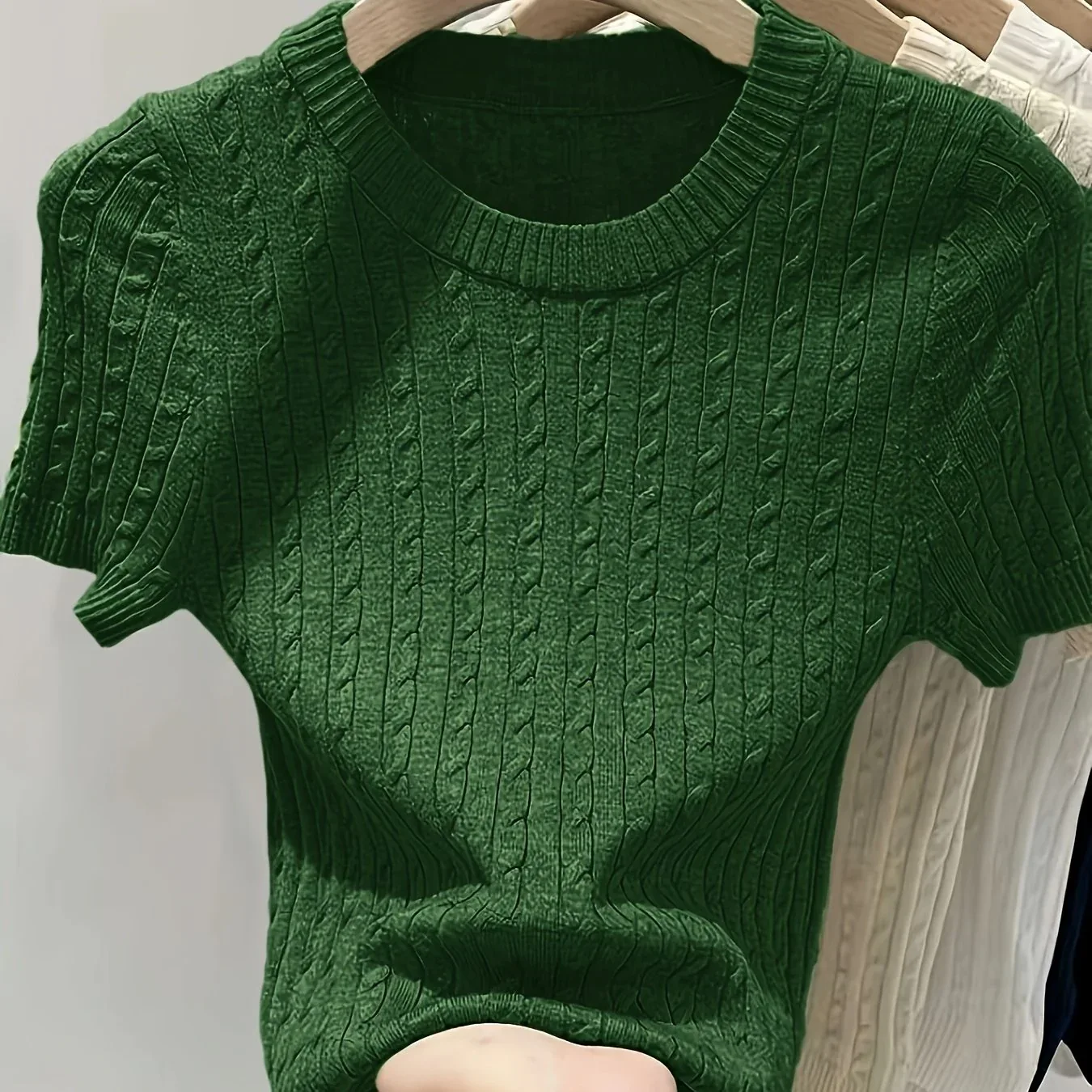Cable Knit Short Sleeve Sweater - Image 8