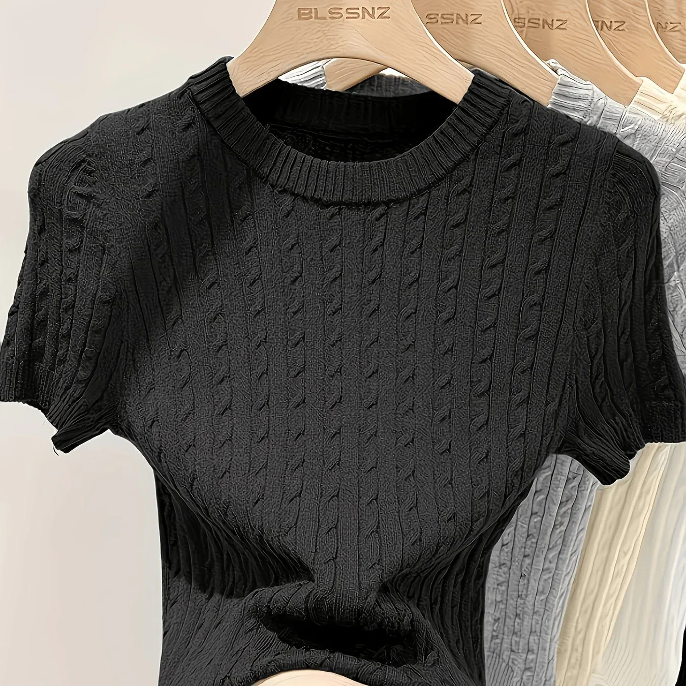 Cable Knit Short Sleeve Sweater - Image 9