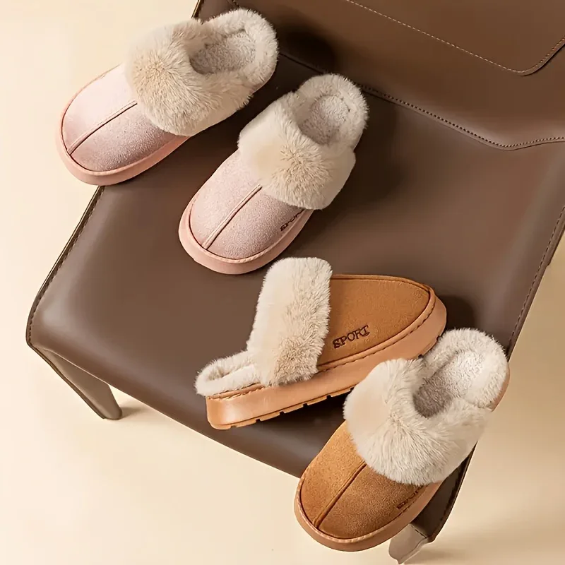 Women'S Cozy Fleece-Lined Slip-On Slippers - Soft Plush Indoor/Outdoor Shoes with EVA Sole, Warm Winter Footwear for Couples, Perfect Gift Idea, Indoor Slippers | Plush Lined Slippers | EVA Sole Slippers, Slippers for Feet - Image 4