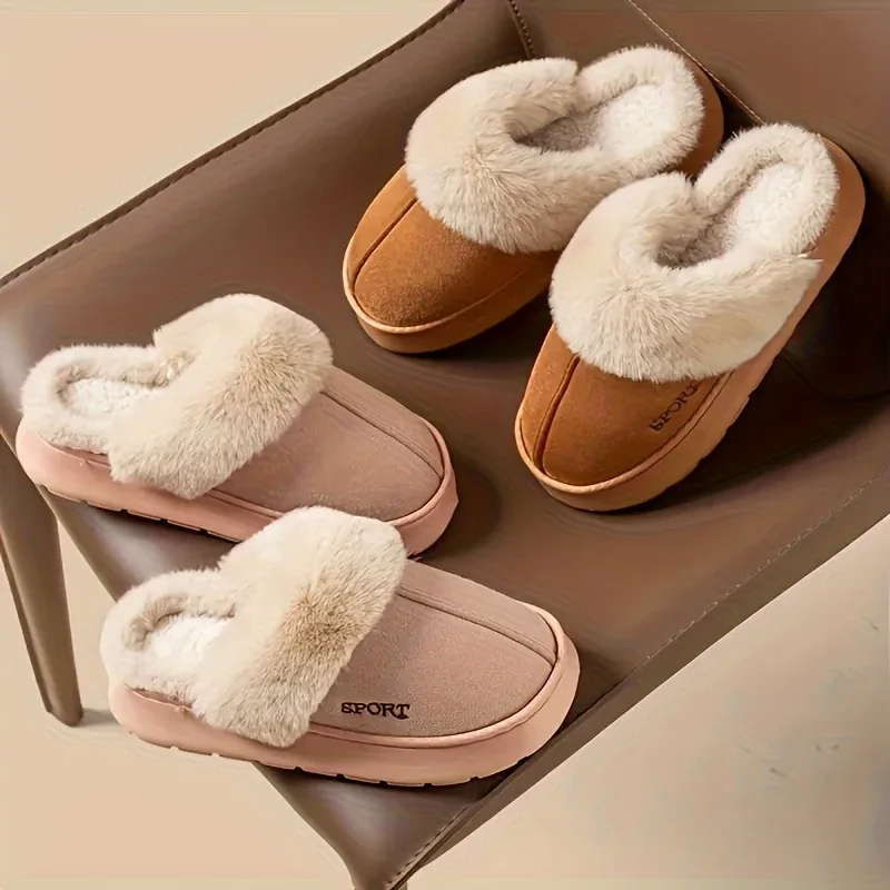 Women'S Cozy Fleece-Lined Slip-On Slippers - Soft Plush Indoor/Outdoor Shoes with EVA Sole, Warm Winter Footwear for Couples, Perfect Gift Idea, Indoor Slippers | Plush Lined Slippers | EVA Sole Slippers, Slippers for Feet - Image 5