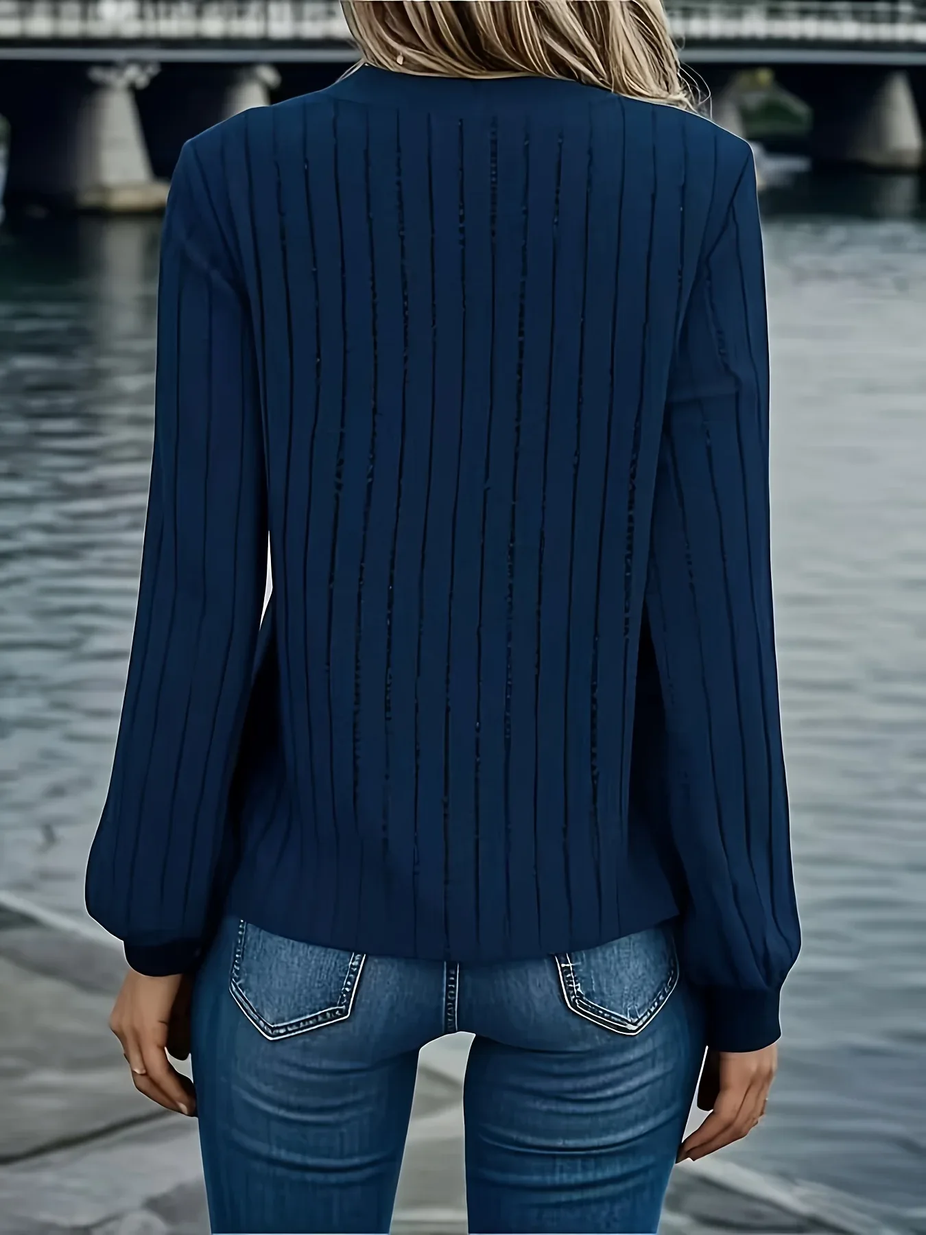 Women'S Cozy V-Neck Long Sleeve Sweater - Olive Green Ribbed, Loose Fit, Casual Style, Perfect for Fall/Winter, Casual Winter Wear|Vneck Sweater|Ribbed Texture - Image 10