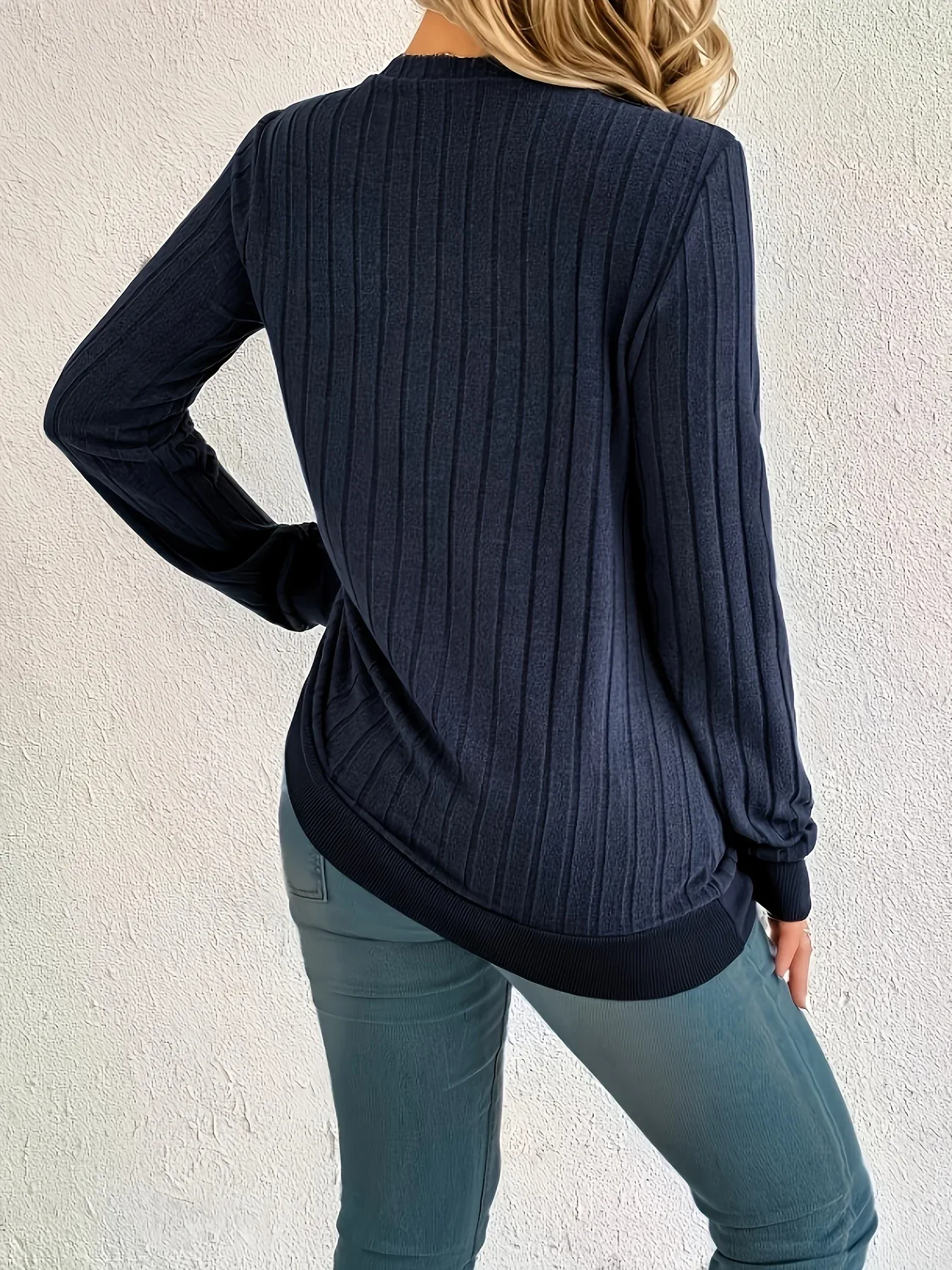 Women'S Cozy V-Neck Long Sleeve Sweater - Olive Green Ribbed, Loose Fit, Casual Style, Perfect for Fall/Winter, Casual Winter Wear|Vneck Sweater|Ribbed Texture - Image 13