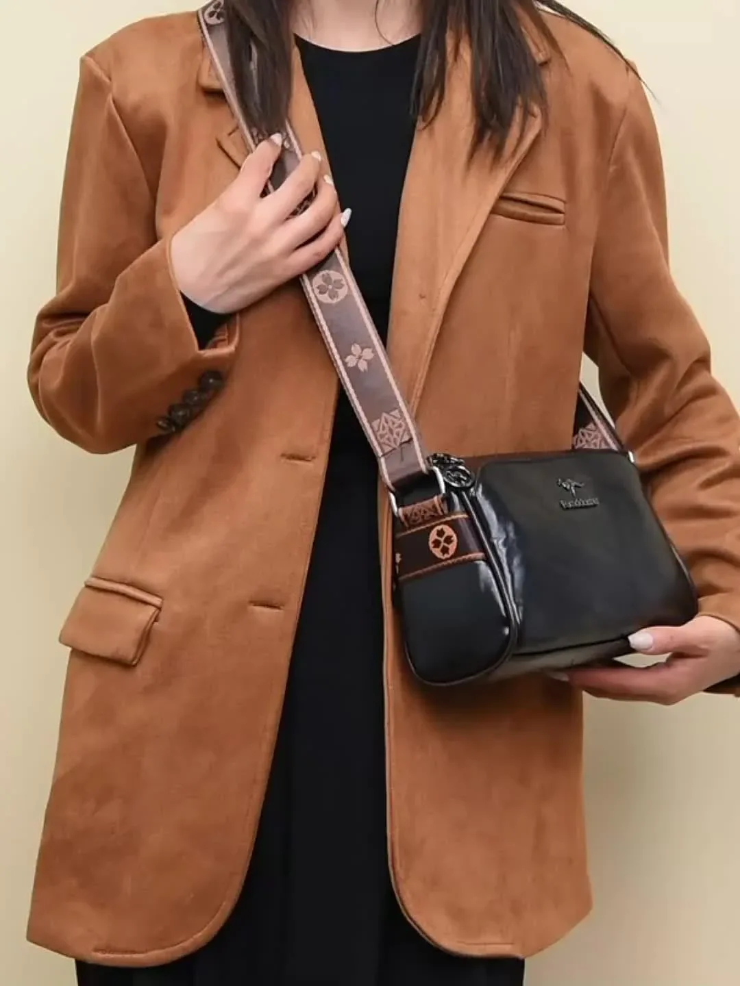 Women'S Crossbody Bag, Solid Color Pillow-Shaped Shoulder Bag with Adjustable Strap, Zipper Closure, Polyester Lining, Edge Paint Detail - Image 6