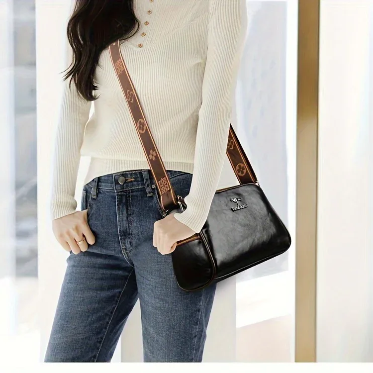 Women'S Crossbody Bag, Solid Color Pillow-Shaped Shoulder Bag with Adjustable Strap, Zipper Closure, Polyester Lining, Edge Paint Detail - Image 8
