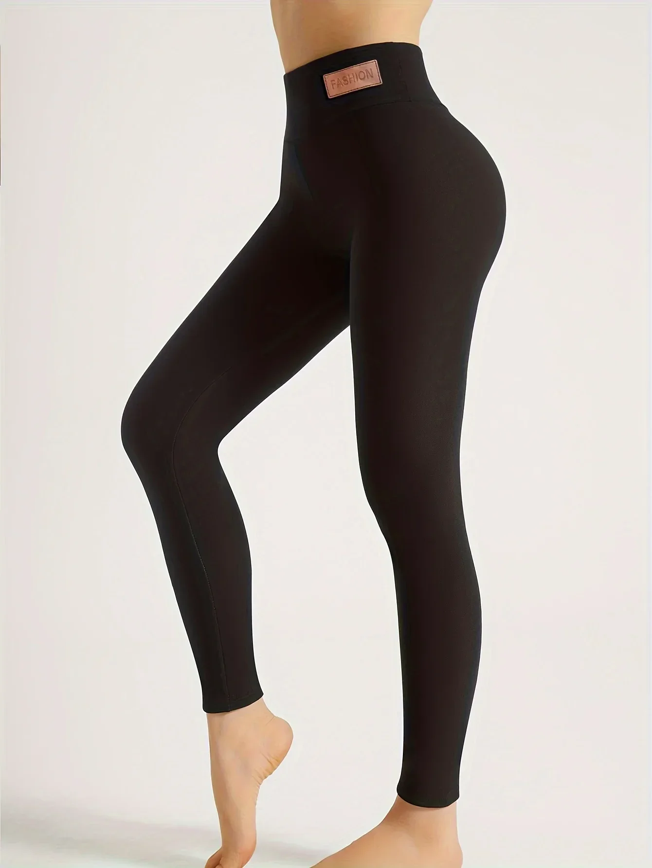 Women's High-Waisted Thickened Warm Yoga Leggings - Full-Length (7/8) Tummy Control Slim-Fit Pants with Elastic Waistband, All-Season Workout & Gym Pants for Pilates,, Casual Wear - Solid Color (Black/Dark Grey/Navy) - Image 12