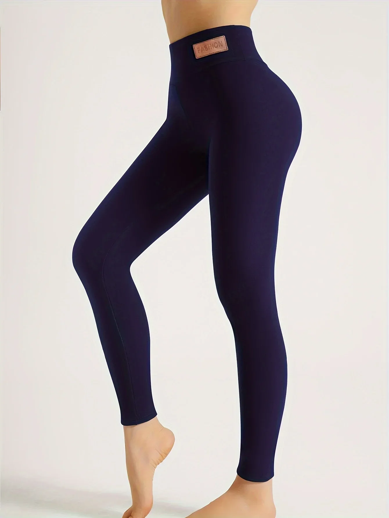 Women's High-Waisted Thickened Warm Yoga Leggings - Full-Length (7/8) Tummy Control Slim-Fit Pants with Elastic Waistband, All-Season Workout & Gym Pants for Pilates,, Casual Wear - Solid Color (Black/Dark Grey/Navy) - Image 23