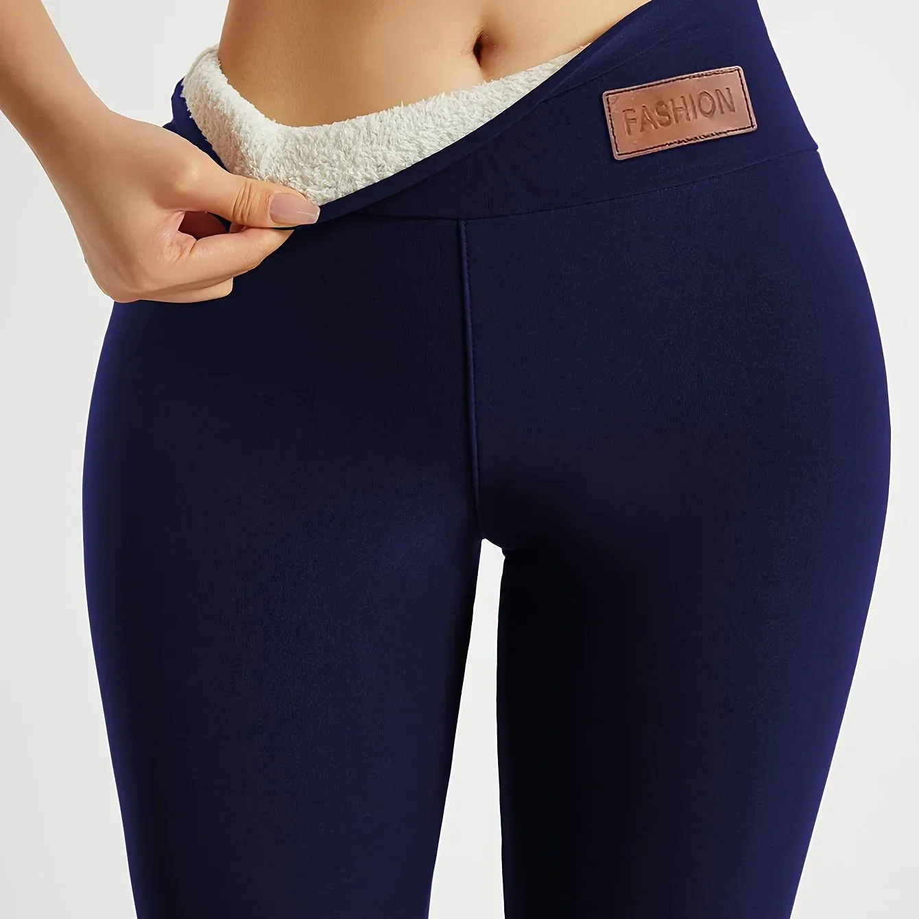 Women's High-Waisted Thickened Warm Yoga Leggings - Full-Length (7/8) Tummy Control Slim-Fit Pants with Elastic Waistband, All-Season Workout & Gym Pants for Pilates,, Casual Wear - Solid Color (Black/Dark Grey/Navy) - Image 37