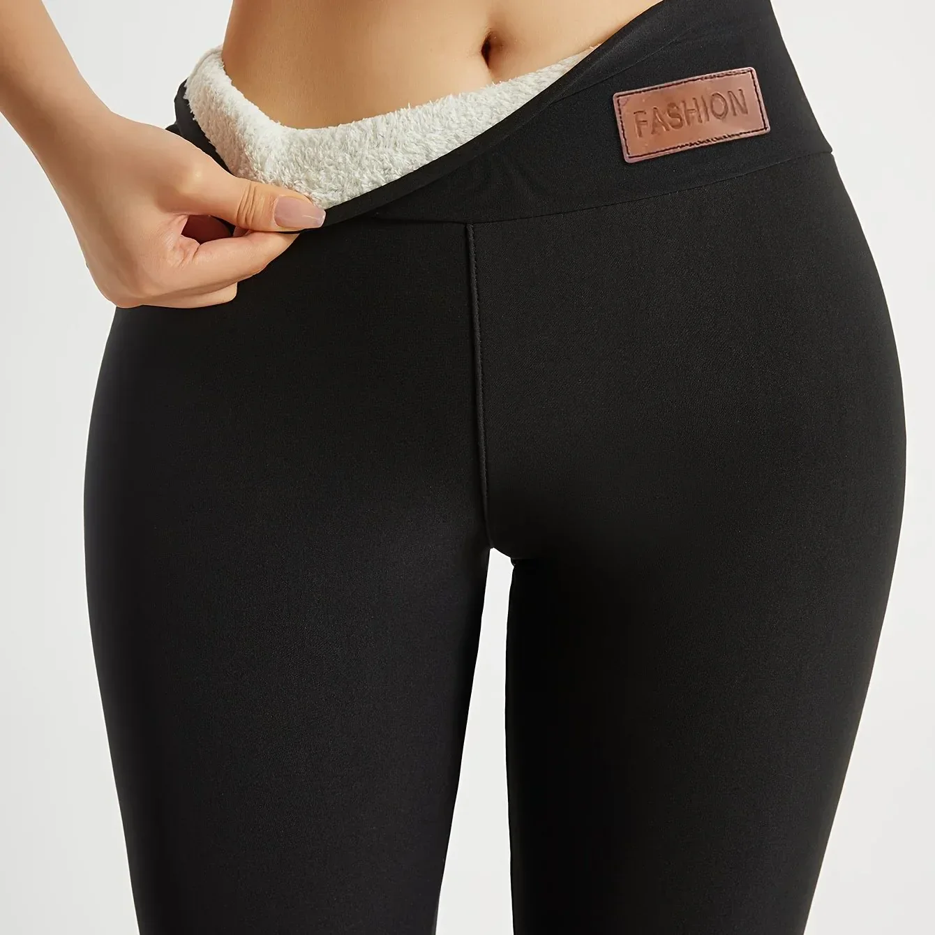 Women's High-Waisted Thickened Warm Yoga Leggings - Full-Length (7/8) Tummy Control Slim-Fit Pants with Elastic Waistband, All-Season Workout & Gym Pants for Pilates,, Casual Wear - Solid Color (Black/Dark Grey/Navy) - Image 39