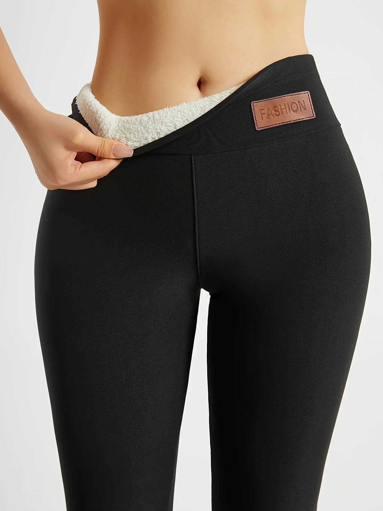 Women's High-Waisted Thickened Warm Yoga Leggings - Full-Length (7/8) Tummy Control Slim-Fit Pants with Elastic Waistband, All-Season Workout & Gym Pants for Pilates,, Casual Wear - Solid Color (Black/Dark Grey/Navy) - Image 5