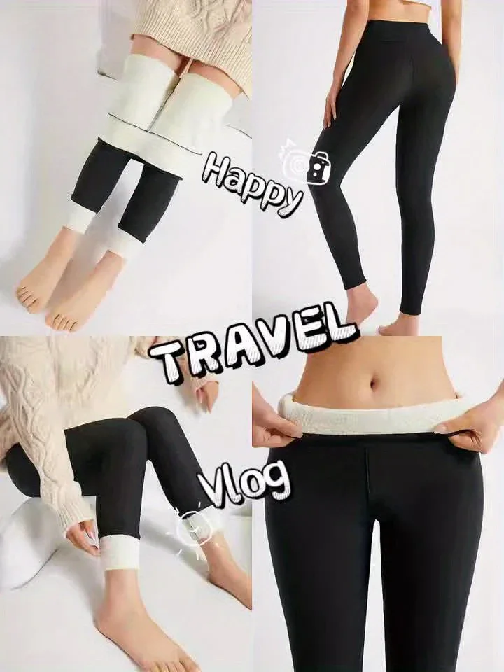 Women's High-Waisted Thickened Warm Yoga Leggings - Full-Length (7/8) Tummy Control Slim-Fit Pants with Elastic Waistband, All-Season Workout & Gym Pants for Pilates,, Casual Wear - Solid Color (Black/Dark Grey/Navy) - Image 8